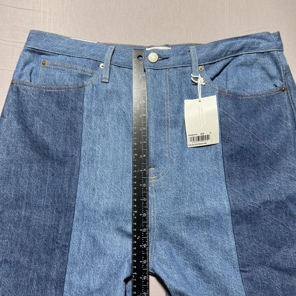 NWT Frame Atelier Pixie Pieced Patchwork Wide Leg Denim Jeans 34 High Rise 37x31